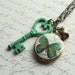 Butterfly Locket Necklace, Skeleton Key, Verdigris Patina, Woodland, Green, Spring Jewelry, Enchanted, Whimsy