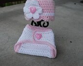 Sweetheart Beanie and Diaper Cover in Pink--Photography Prop or Baby Shower Gift