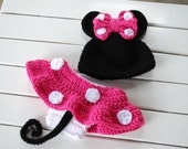 Hot Pink Minnie Mouse Beanie/Diaper Cover Set--photography prop/Baby Shower Gift/Infant Halloween Costume