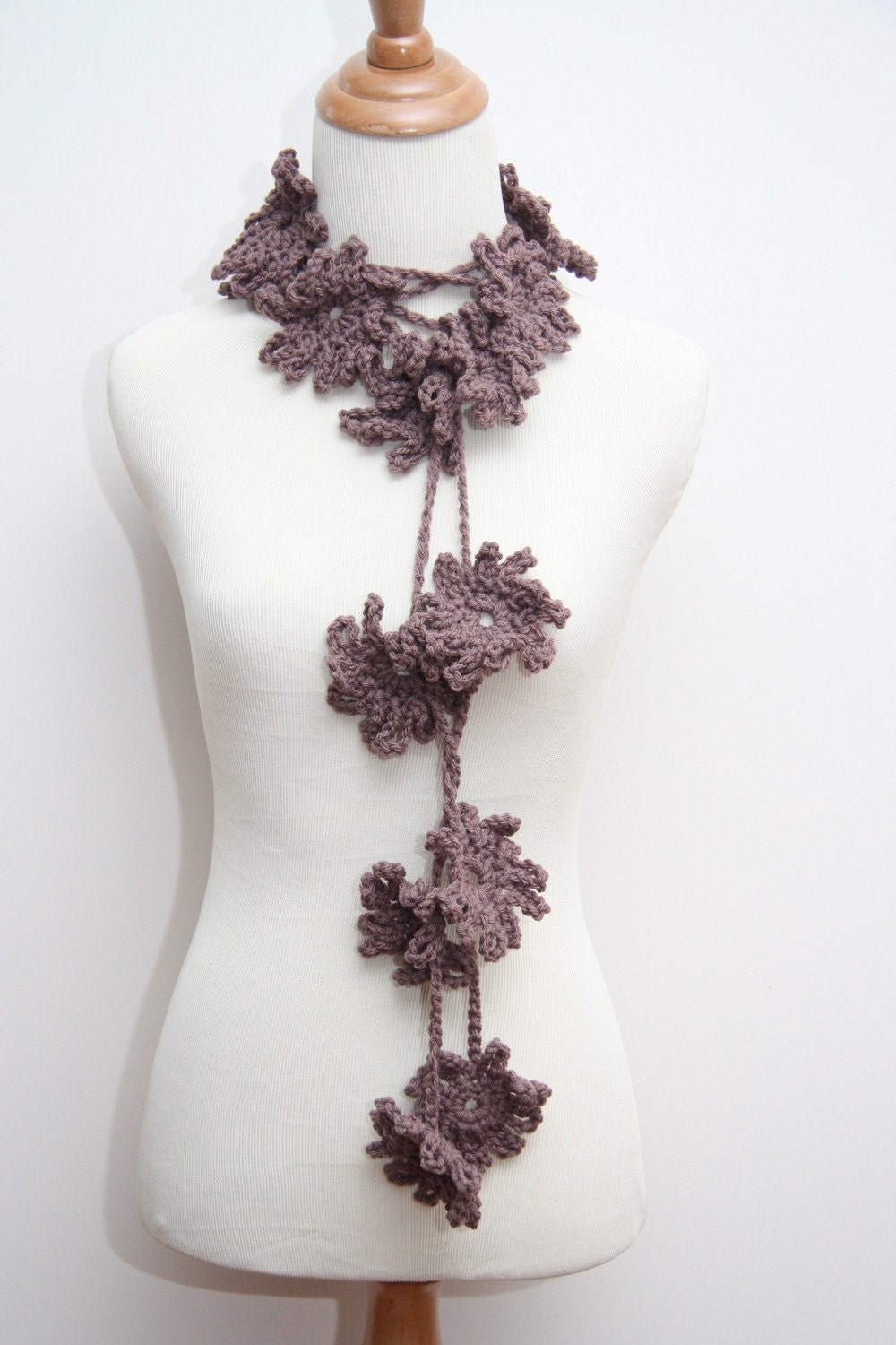 Crocheted Taupe Flower Scarf