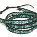 Fashion moss agate round stone beads triple leather wrap bracelet 4mm 21inch 3X