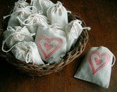 WEDDING BAGS Shower 10 Heart Stamped Fragrant LAVENDER  Filled 3 x 4" Natural Cotton Muslin Drawstring Bags for Shower, Sachet, Gift,...