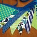 BUNTING, Fabric Flag Banner, Garland, Pennant Home or Nursery Decor, Photo Prop - 2D Zoo Pool in Blues, Aquas, Lime Green- 9 Feet 9 flags