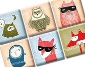 Neighberhood Creatures 1x1 inch squares Digital Collage Sheet for  jewelry, magnets, stickers, cards, scrapbooking, pendants, necklaces etc