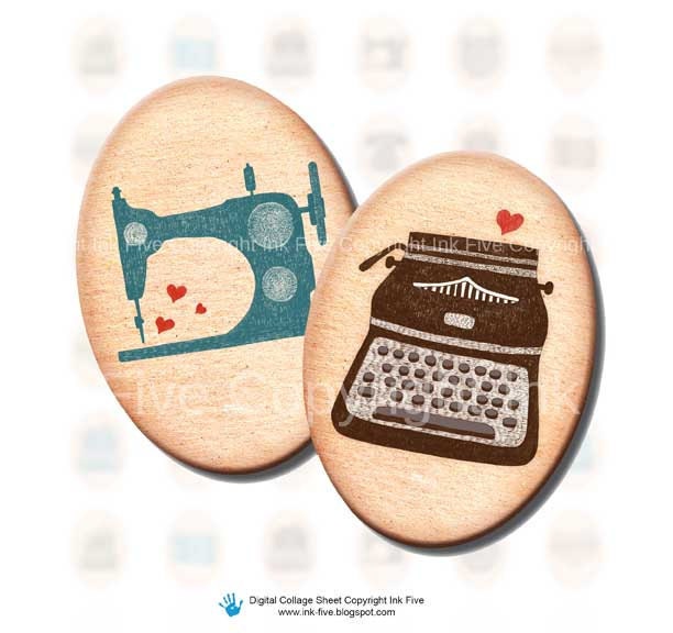 18 x 25 mm ovals I Heart Machines. Digital images for cabochons, cameos, pendants. Printable collage sheet digital download jewelry 18x25 mm