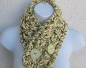 CELERY Cable Button Cowl with pale to deep shades of green