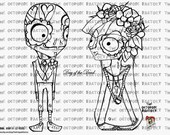 INSTANT DOWNLOAD Day of the Dead set of 2 Digital Stamps