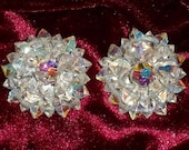 Vintage Crystal Earrings Aurora Borealis Cluster 1950s