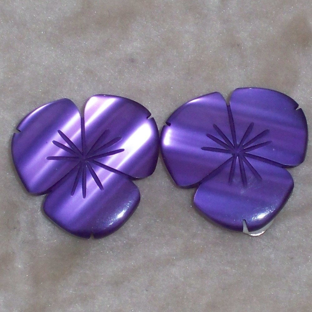 BOGO SALE Vintage Flower Earrings Purple Pansy Clip Ons 1960s