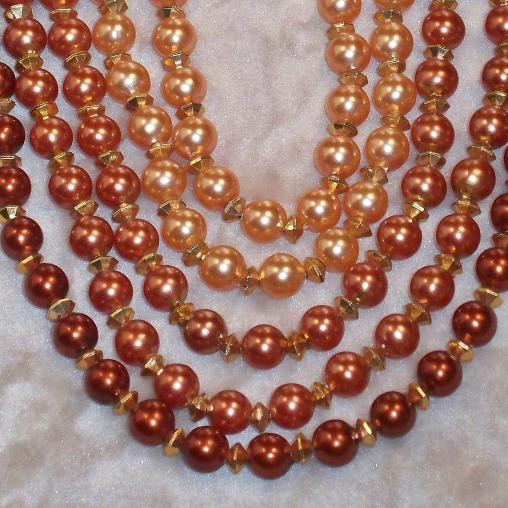 Vintage 1960s Necklace Copper Brown Beaded Multi Strand