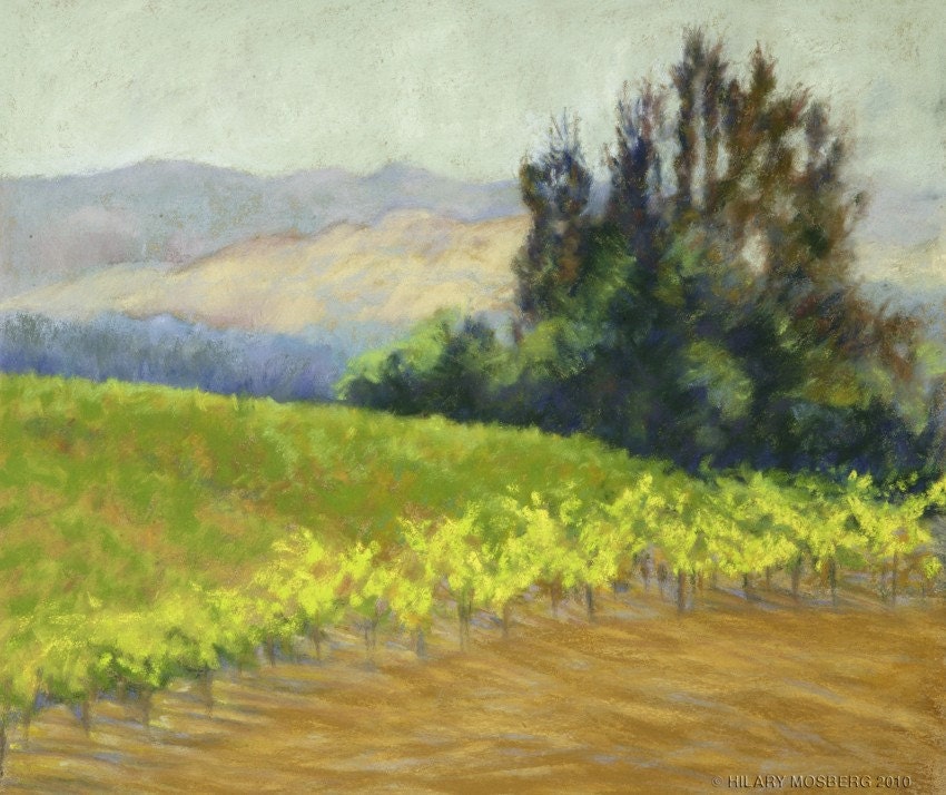 Spring in the Vineyard - Fine Art Print of Original Pastel Drawing - 8x10