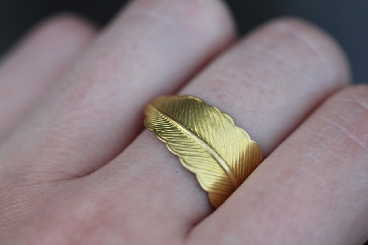 Feather Ring : Gold Infusion. Bohemian Gold Feather Wrap Ring, Feather Charm, Adjustable, Leaf, Simple, Casual, Yoga