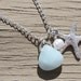 Starfish Necklace : Silver Plated Starfish Charm Necklace with Accenting White Freshwater Pearl and Pale Teal Blue Amazonite Briolette Bead