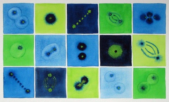 Cell Division 23 Blue and Green - Watercolor Painting of Mitosis
