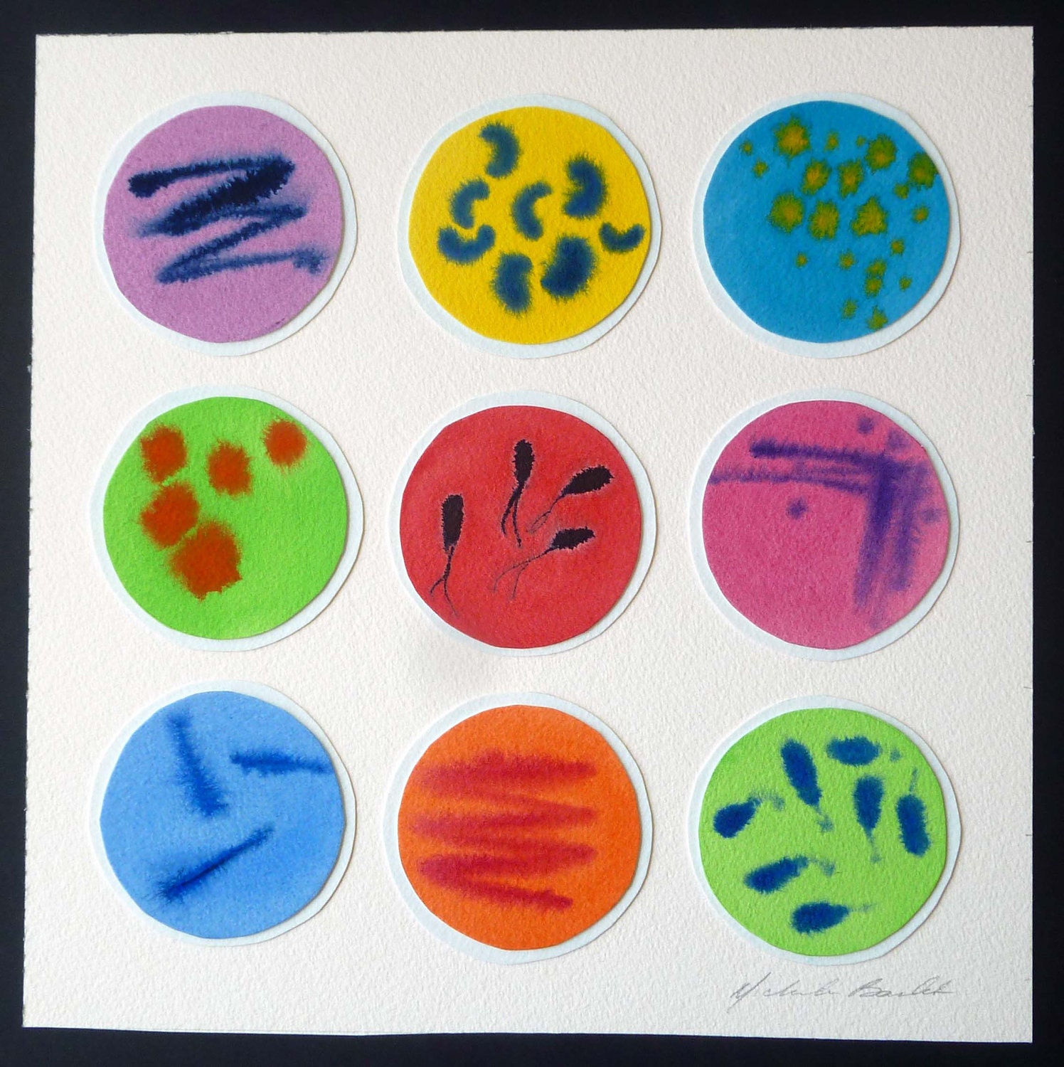 Petri Dishes 5 - original watercolor collage