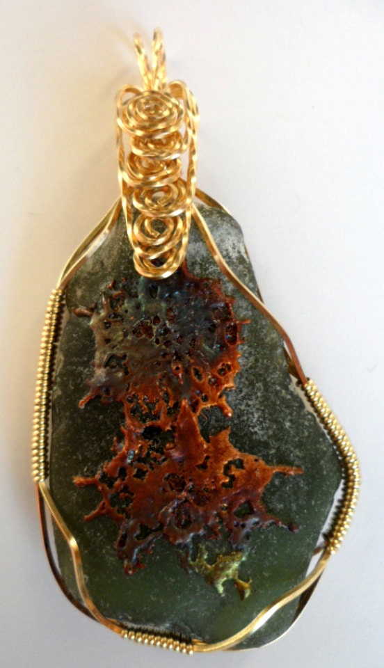 Wire Wrapped Authenic Sea Green Beach Glass Pendant