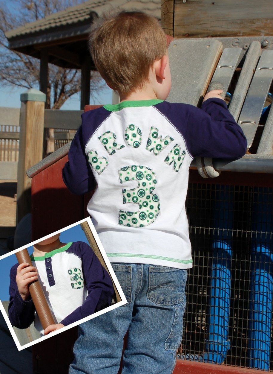 Personalized Baseball Birthday Shirt - long,  3/4, or short sleeve - size 5T