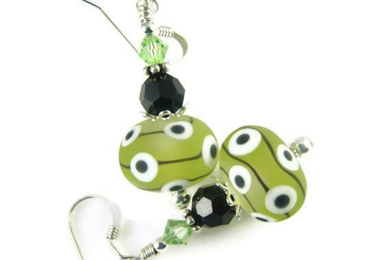 Green Lampwork Earrings, Glass Bead Earrings, Beadwork Earrings, Lampwork Jewelry, Glass Bead Jewelry, Beaded Earrings