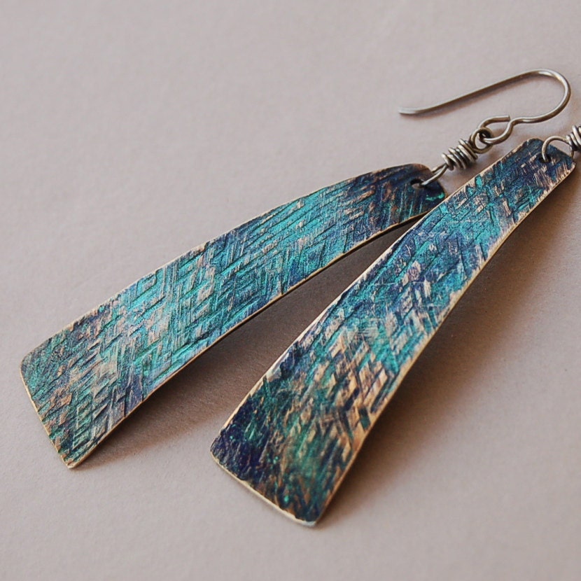 Blue Patina Earrings: Blue Scratch