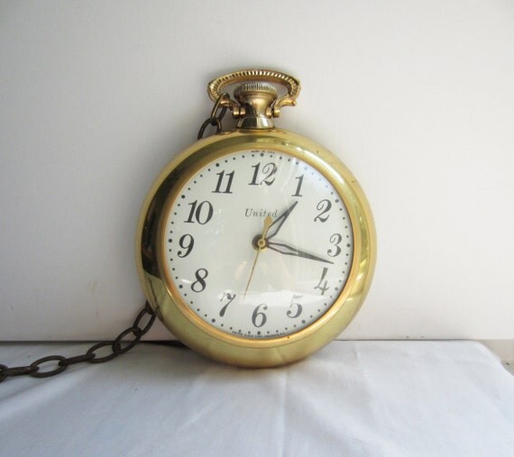 Vintage Brass Pocket Watch Wall Clock United Clock by TheeLetterQ