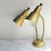 Vintage Mid Century Double Gooseneck Desk Lamp - Gold with Wood Knobs
