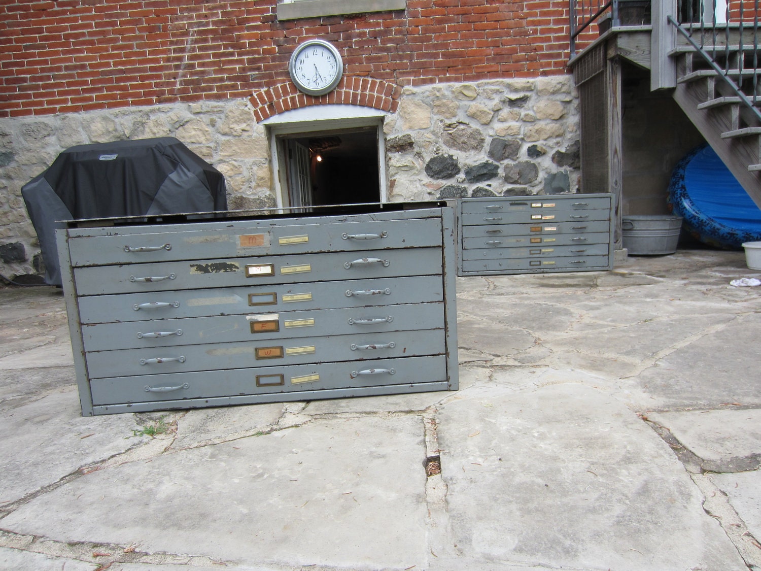 RESERVED for Dan - Vintage Industrial Metal Blueprint Map Cabinets - 12 drawers total (two sections of 6)