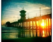Pier at Sunset - Warm California Sunset Square Fine Art Photo