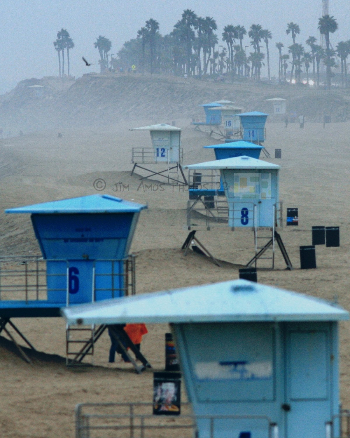 Beach Photography - Lifeguard Towers in the Fog - California Beach Photo 8X10