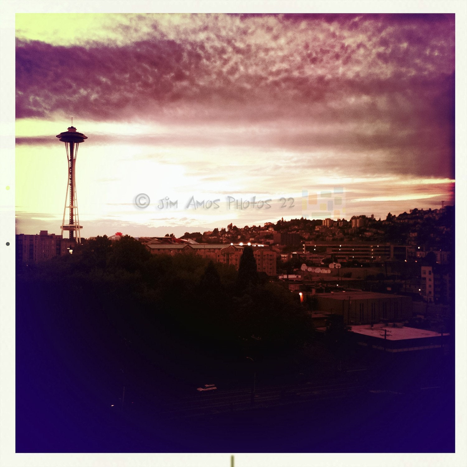 Seattle Sunset - 5X5 Square Fine Art Photo of the Space Needle