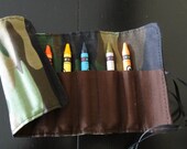Green and Brown Camoflouge Print Mini Crayon Keeper with 8 crayons, Perfect for Easter, Party Favors, Purse, Diaper bag, etc.