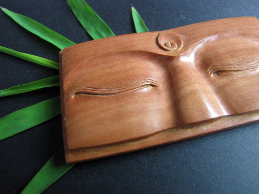 Bali Buddha Eyes Carved Wood Belt Buckle Cabochon