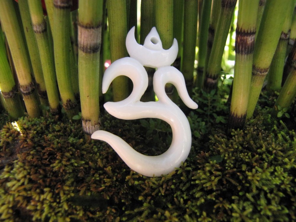 Om Carved Bone Pendant Bead 40mm