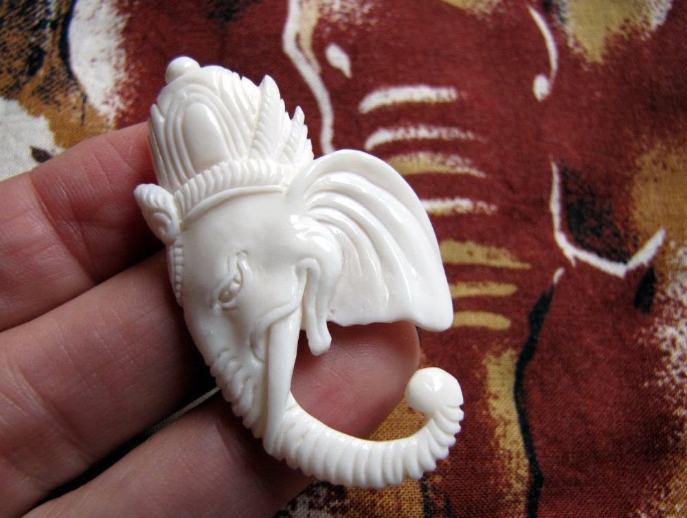 Ganesha Head Carved Bone Cabochon