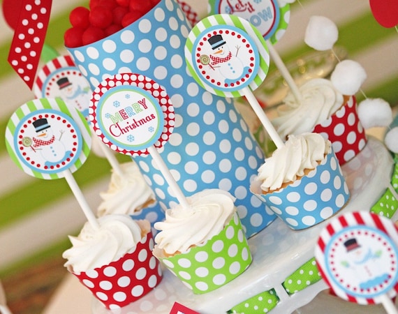 Christmas Snowman Party Printables - Let it Snow - 60 Percent Off - Winter Wonderland -by Amanda's Parties To Go