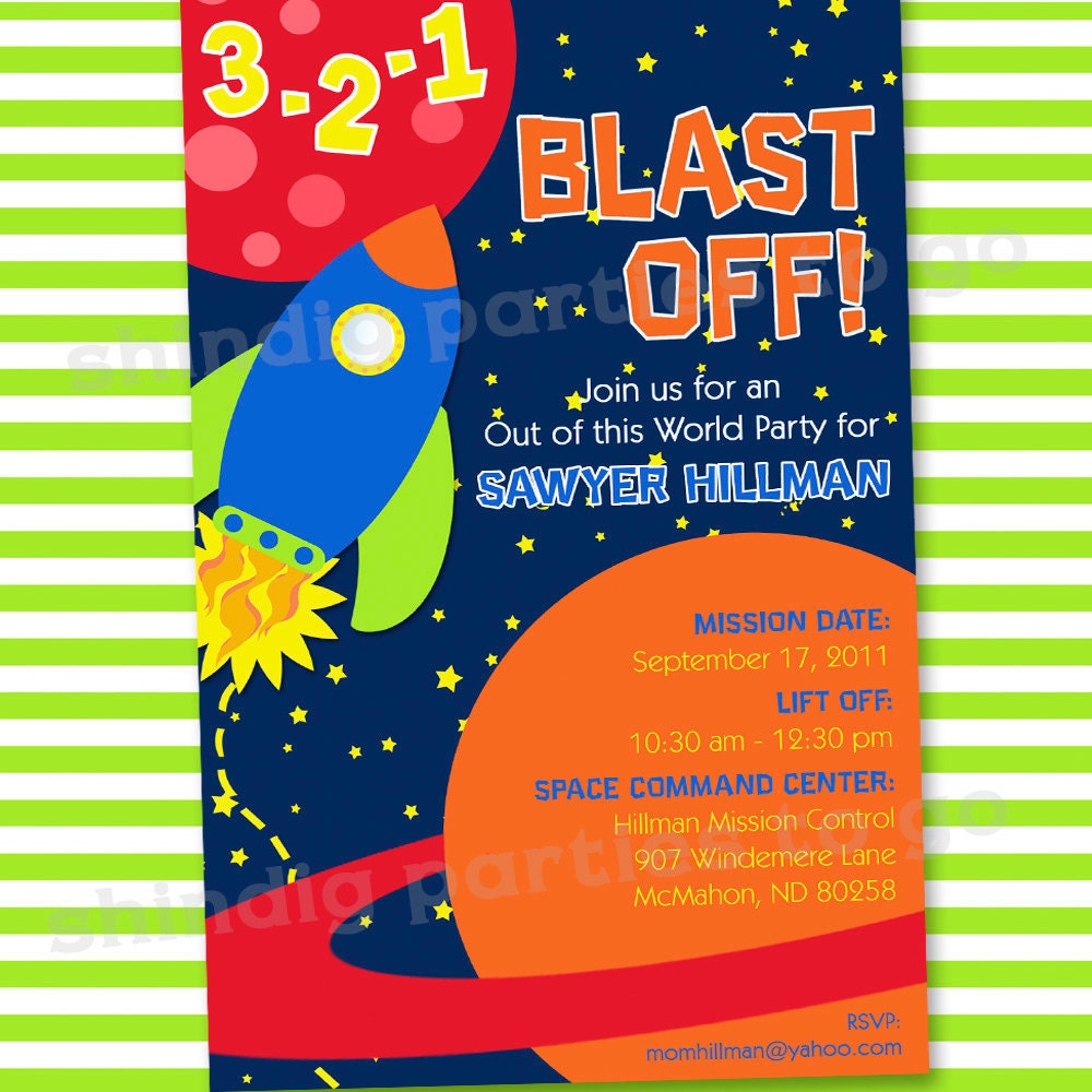 Rocket to Space Invitation - Birthday Party Printable Invitation by Amanda's Parties TO GO