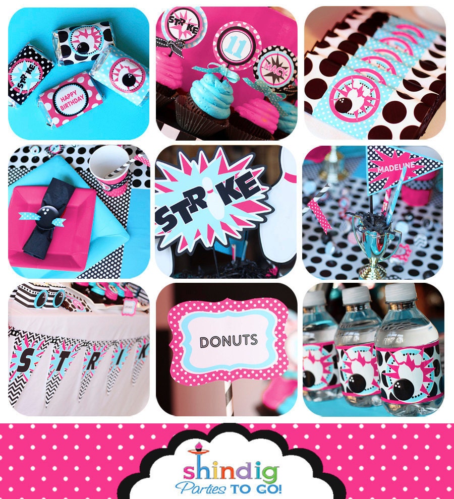 Bowling Party Printables - PINK -Bowling Birthday - Huge Party Set by Amanda's Parties TO GO