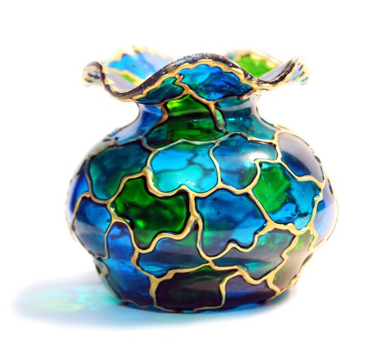 Items similar to Hand Painted Glass Vase, emerald green on Etsy
