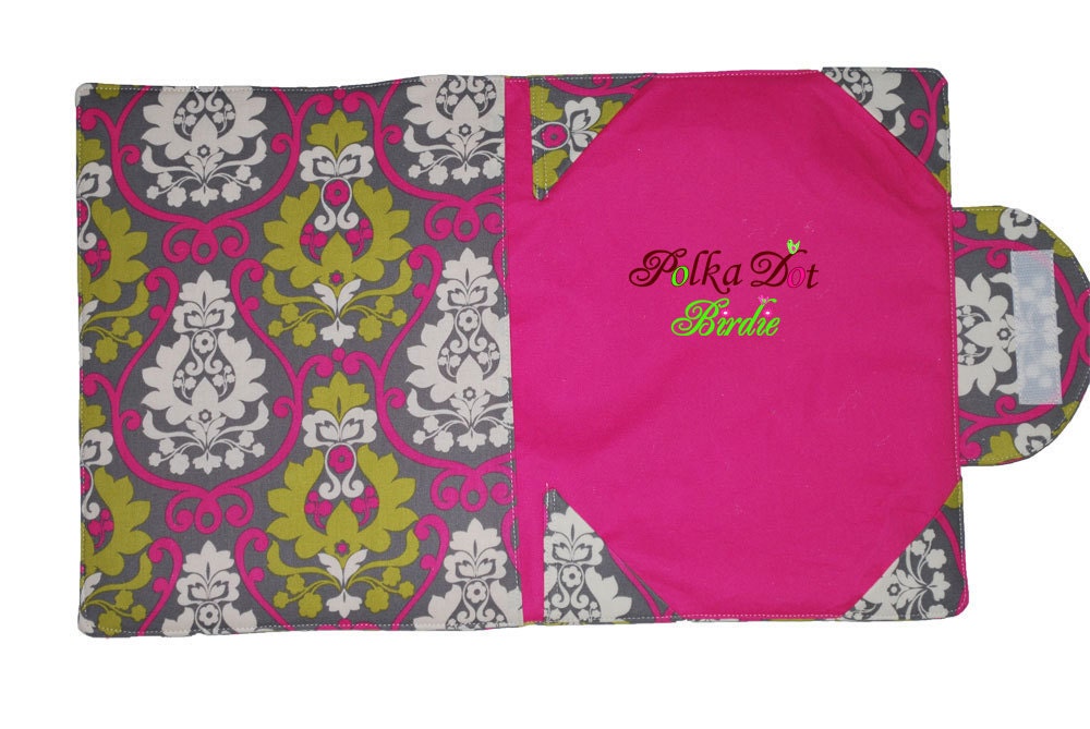 iPad case with pocket, book style, Organizer Style Lime, Pink, Gray Damask Can be Made for Any Device