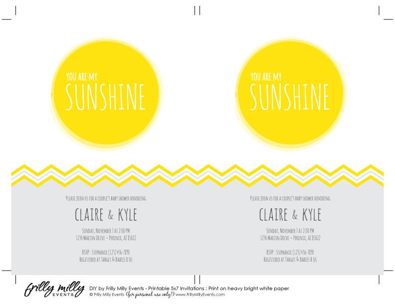 PRINTABLE INVITATION DESIGN - You Are My Sunshine collection by Frilly Milly
