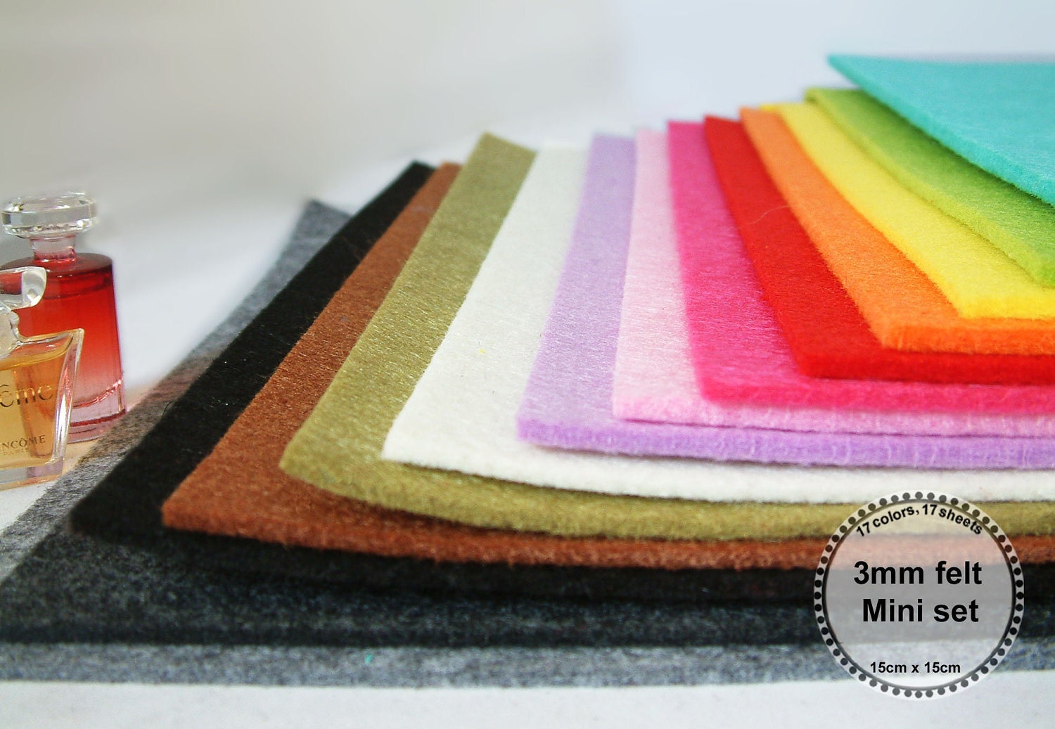3mm felt Mini Set --thickness 3mm, 17 colors,17 sheets, 15cm x 15cm