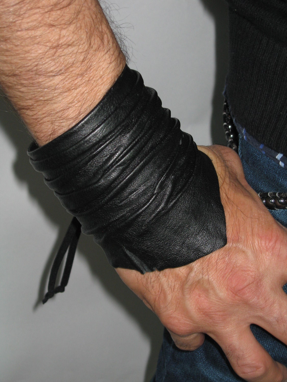 Black Leather Cuff Bracelet Wristband Womens, Men's Jewelry