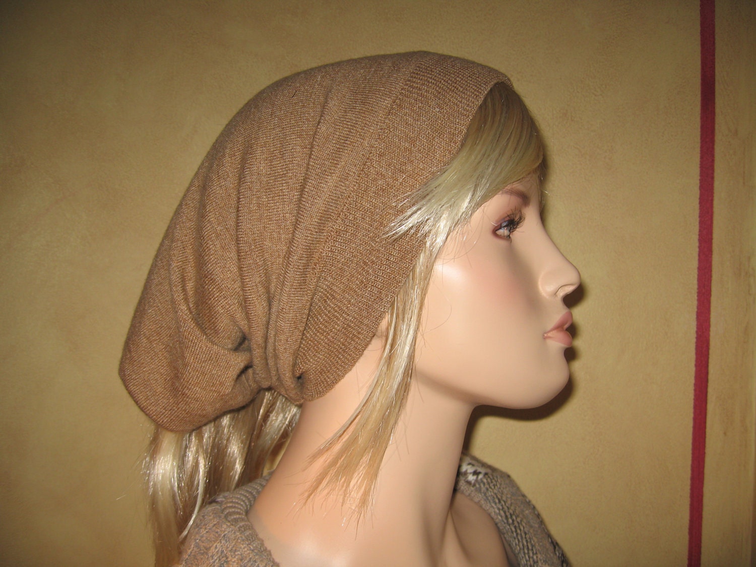 Camel Merino Wool Slouchy Tube Dread Convertible HAT Snood
