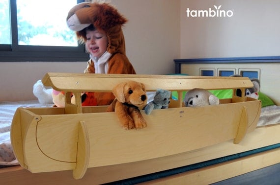 Noah's Ark Wooden Rail and Organizer for Kids' Beds, Size medium, color natural birch