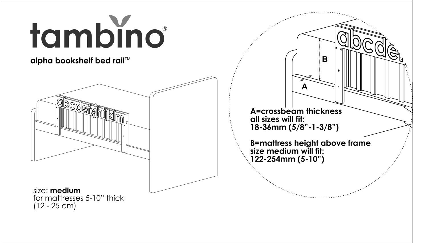 Alpha Bookshelf Bedrail (color natural birch, size medium for mattresses 5-10" thick)