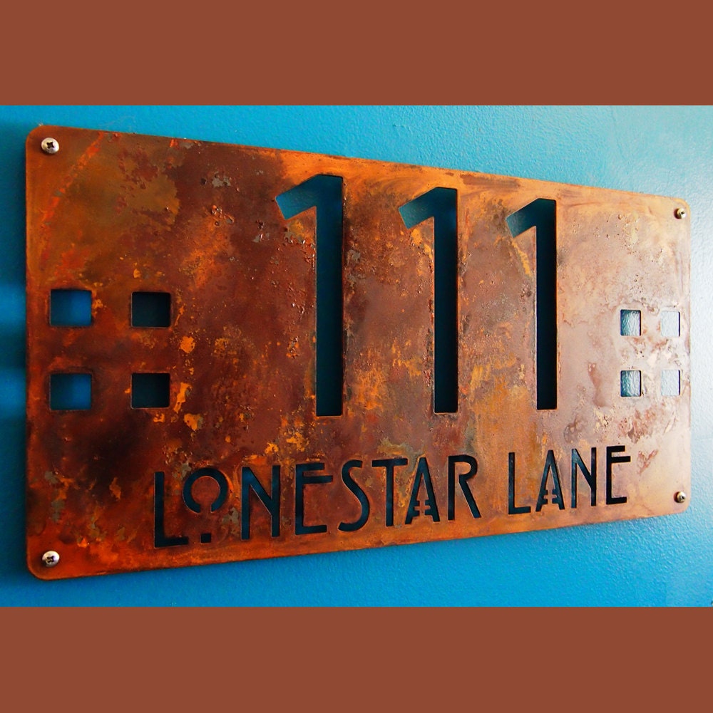 CUSTOM Mission Style Deluxe Address Sign in Rusted Steel