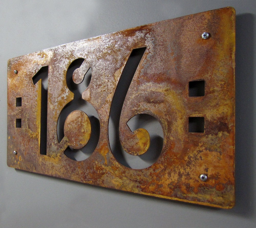 CUSTOM Mission Style House Numbers in Rusted Steel