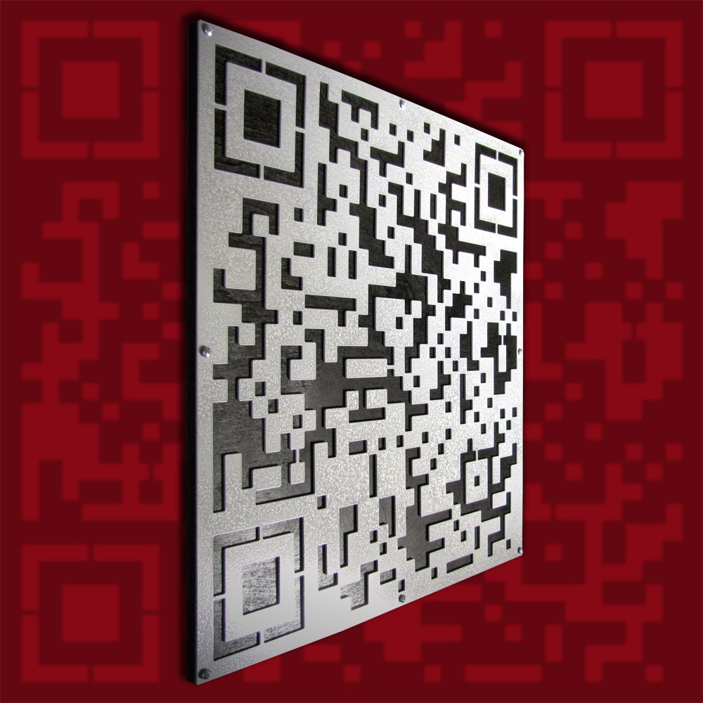 QR Code Wall Sculpture Aluminum and Wood 23 X 23
