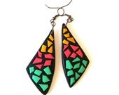 Colorful mosaic dangle earrings Neon Spring collection bold&quirky polymer clay earrings "The Moth Sail"  EuropeanStreetTeam, BeadsTeam - HunkiiDorii