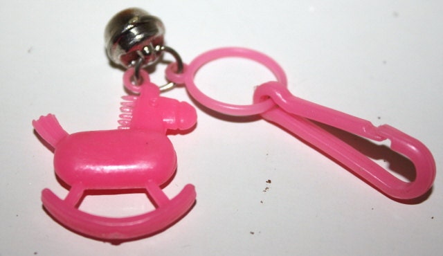 80s Plastic Charm For Necklace PINK ROCKING HORSE