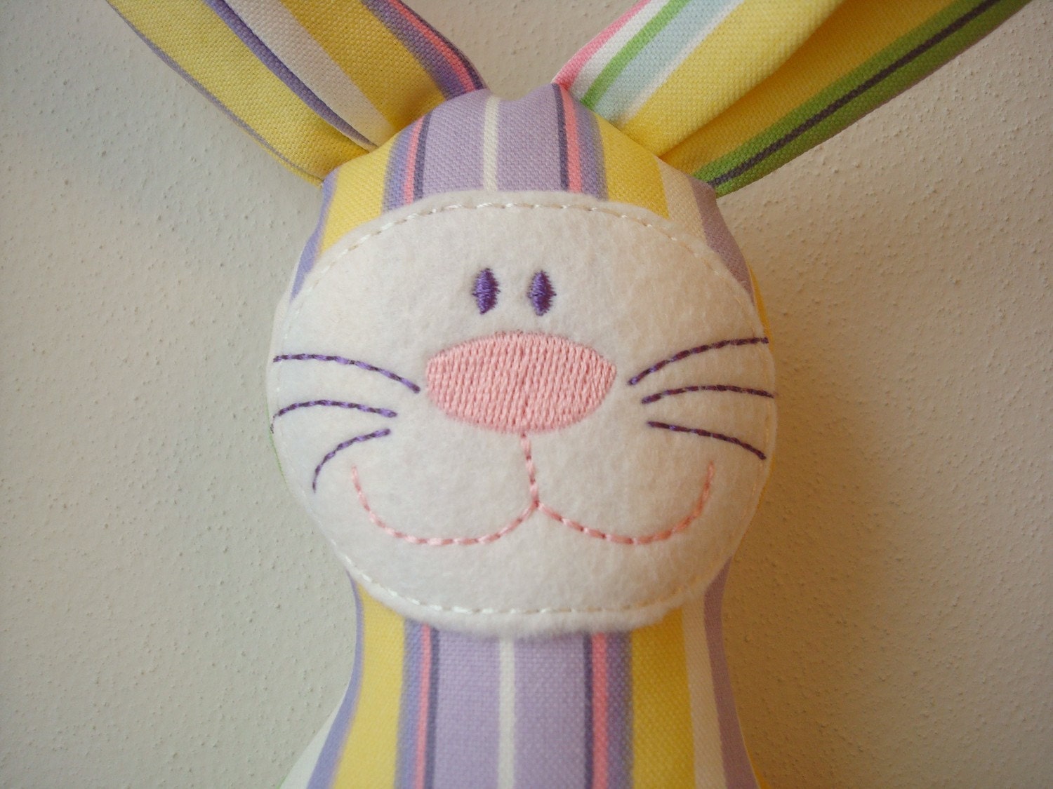 Lizzie Love Easter Bunny "Hops" - Plush Rabbit Softie - Easter Stripe Fabric